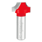 Silver and red router bit with curved ovolo cutting head for woodworking edge profiling.