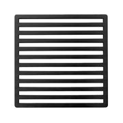 Matte black square drain cover with horizontal slot pattern and rounded corners.
