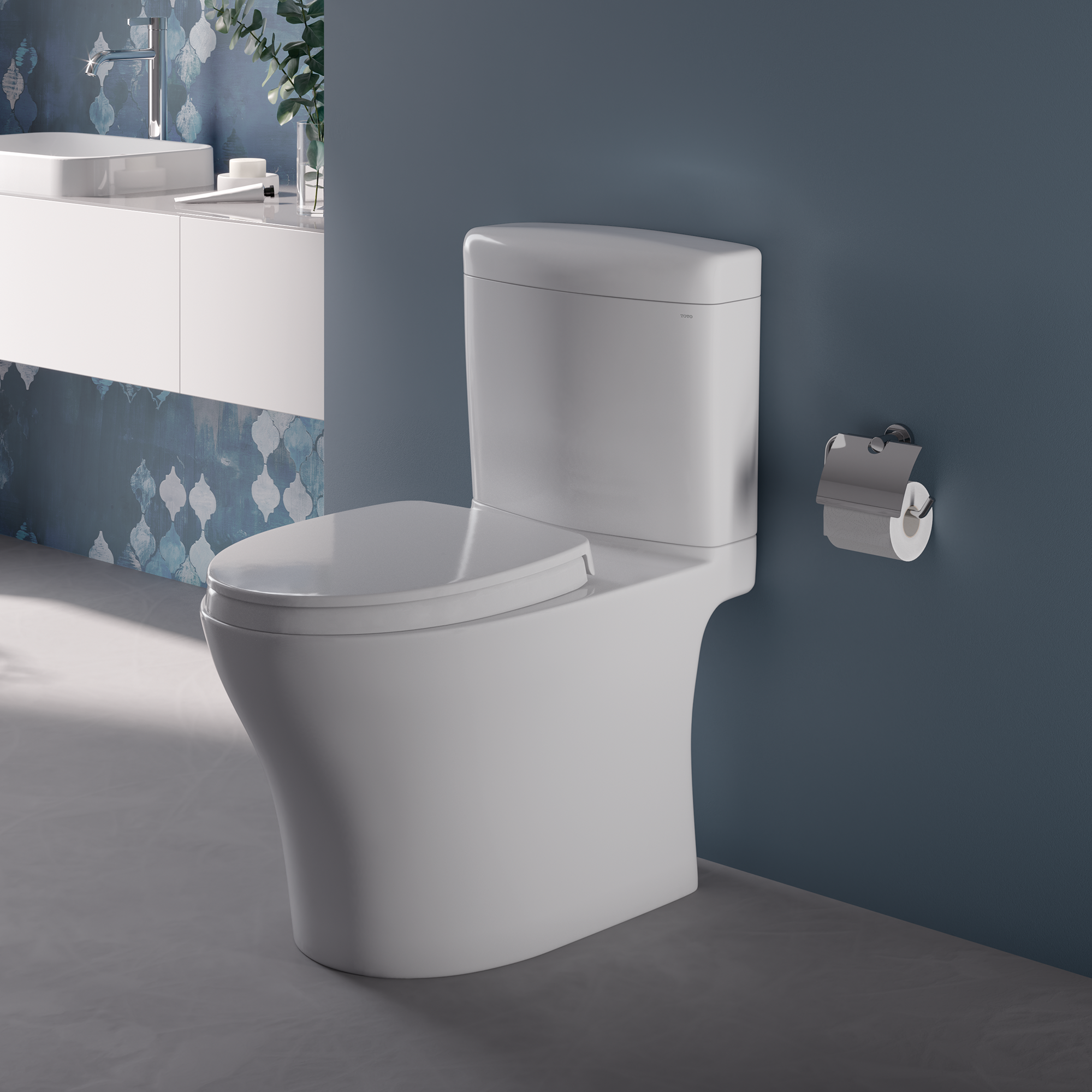 Toto Aquia IV Cube Two Piece Elongated Auto Flush Washlet+ Ready Universal Height Toilet with CEFIONTECT Dual Flush 0.9 and 1.28 GPF with SS124 SoftClose Seat in Cotton White
