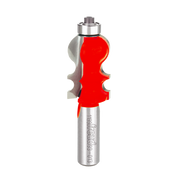 Freud face molding bit with red cutting profile and silver metal shaft on white background.