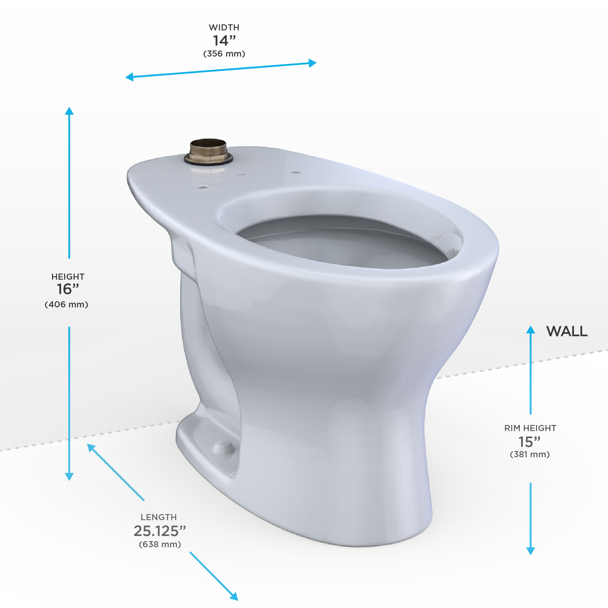 Toto Commercial Flushometer Floor Mounted Elongated Tornado Flush Toilet Bowl Only 1.0, 1.28, and 1.6 GPF in Cotton White