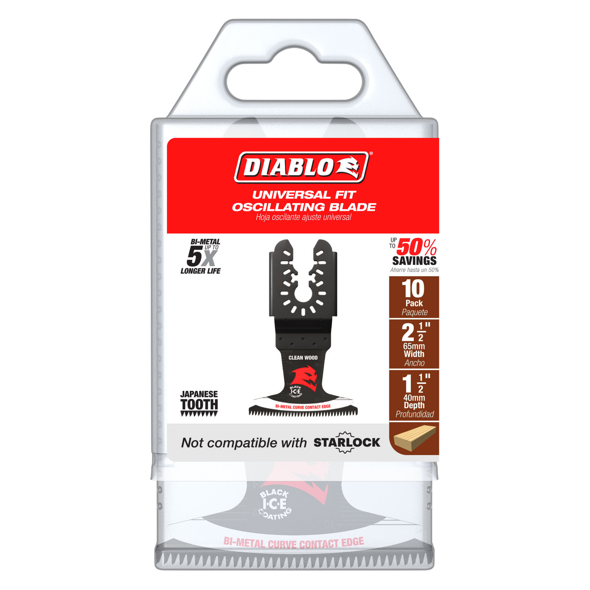 Ten-pack of Diablo bi-metal oscillating blades with universal fit, black metal construction with serrated edge for woodworkin