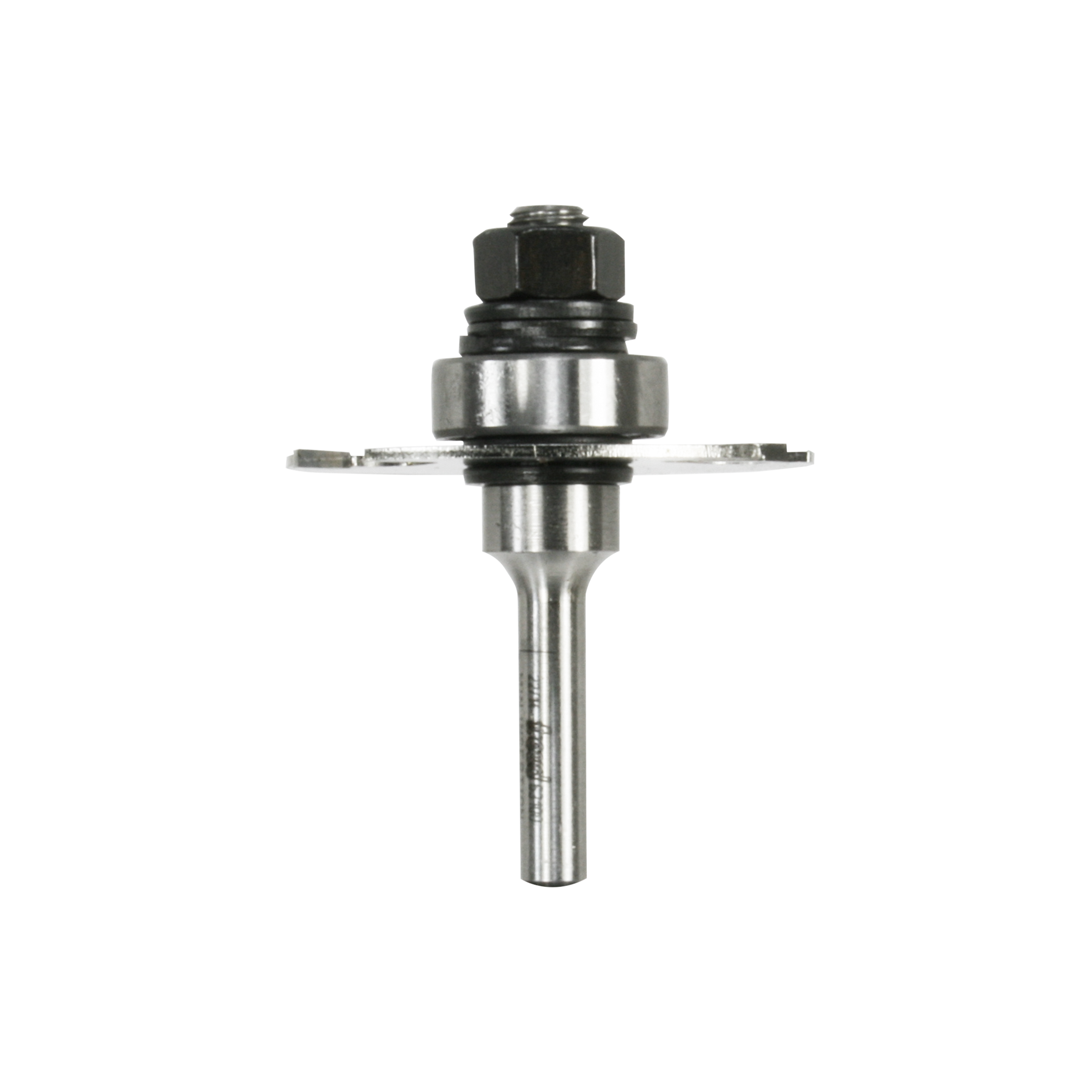 Freud 63-100 9/16" depth slotting cutter with hex nut, collar, and tapered shank against white background.