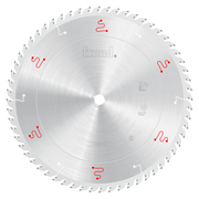 Freud 530mm circular saw blade with silver coating and red logos, featuring multiple teeth around the perimeter and center ar