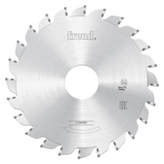 Freud circular saw blade with carbide teeth and center hole, silver coating, model number visible on face.