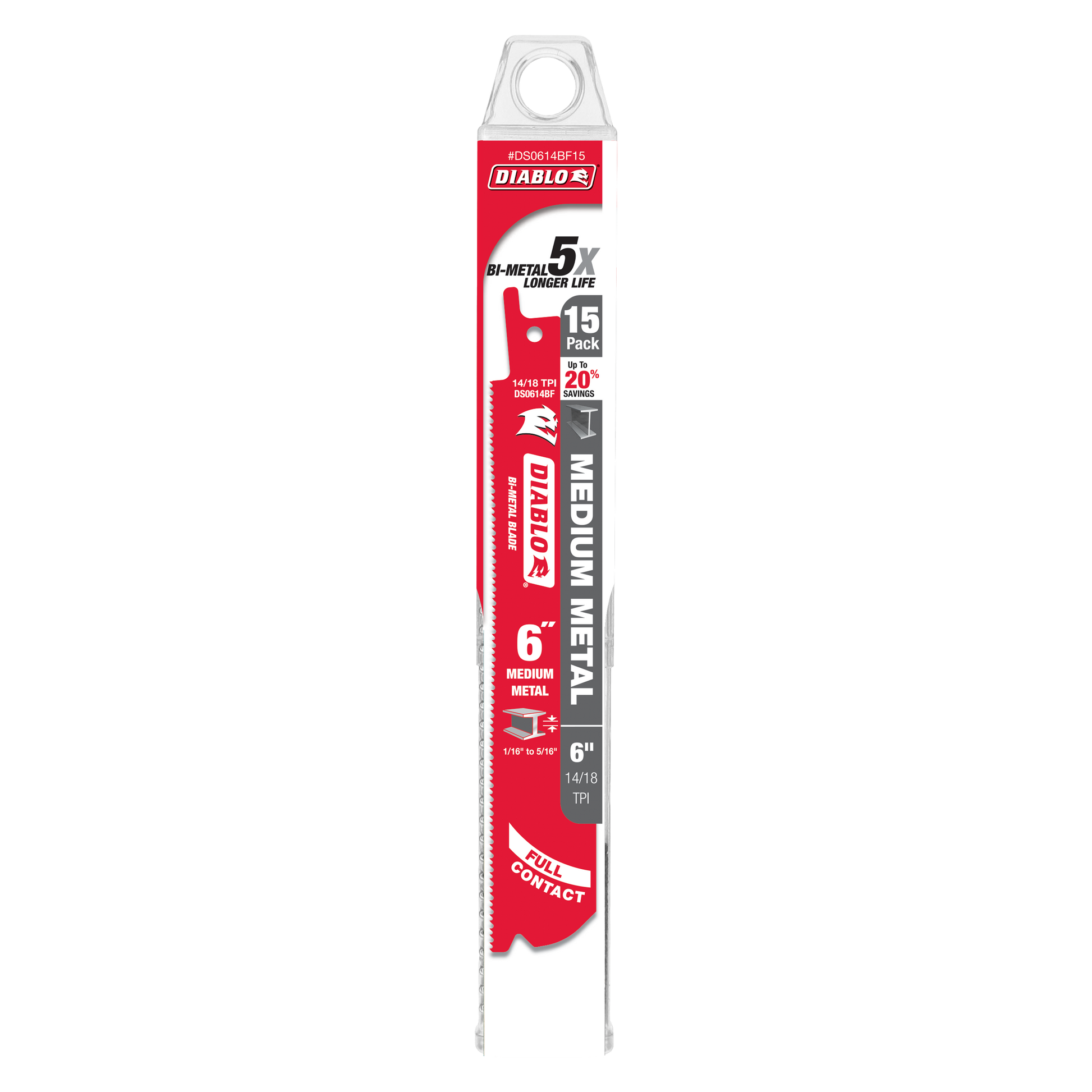 Diablo 6-inch bi-metal reciprocating saw blade pack with red packaging labeled for medium metal cutting.