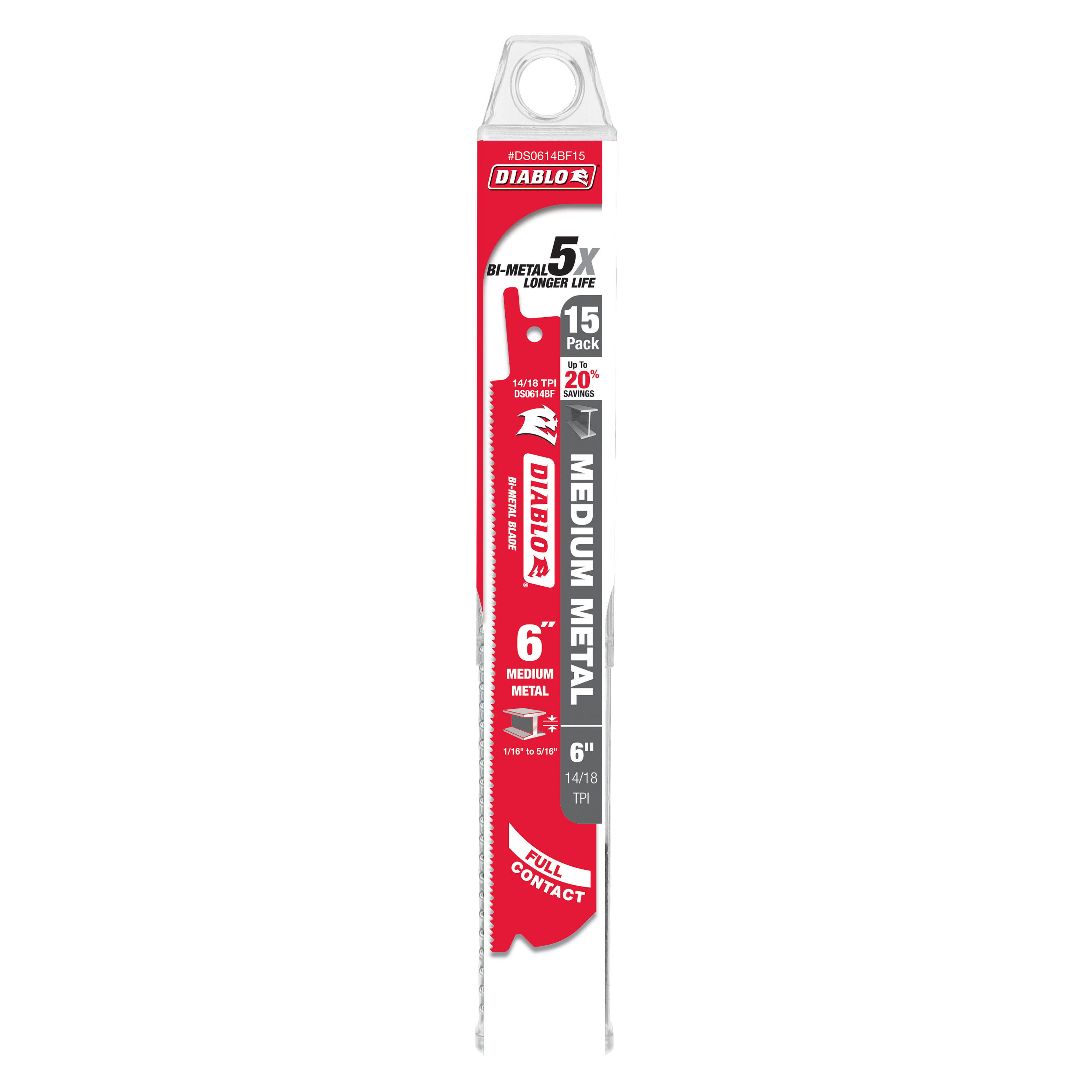 Diablo 6-inch bi-metal reciprocating saw blade pack with red packaging labeled for medium metal cutting.