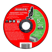 Red masonry cutting disc with 5-inch diameter, 1/16-inch thickness, and 7/8-inch arbor hole for angle grinders.