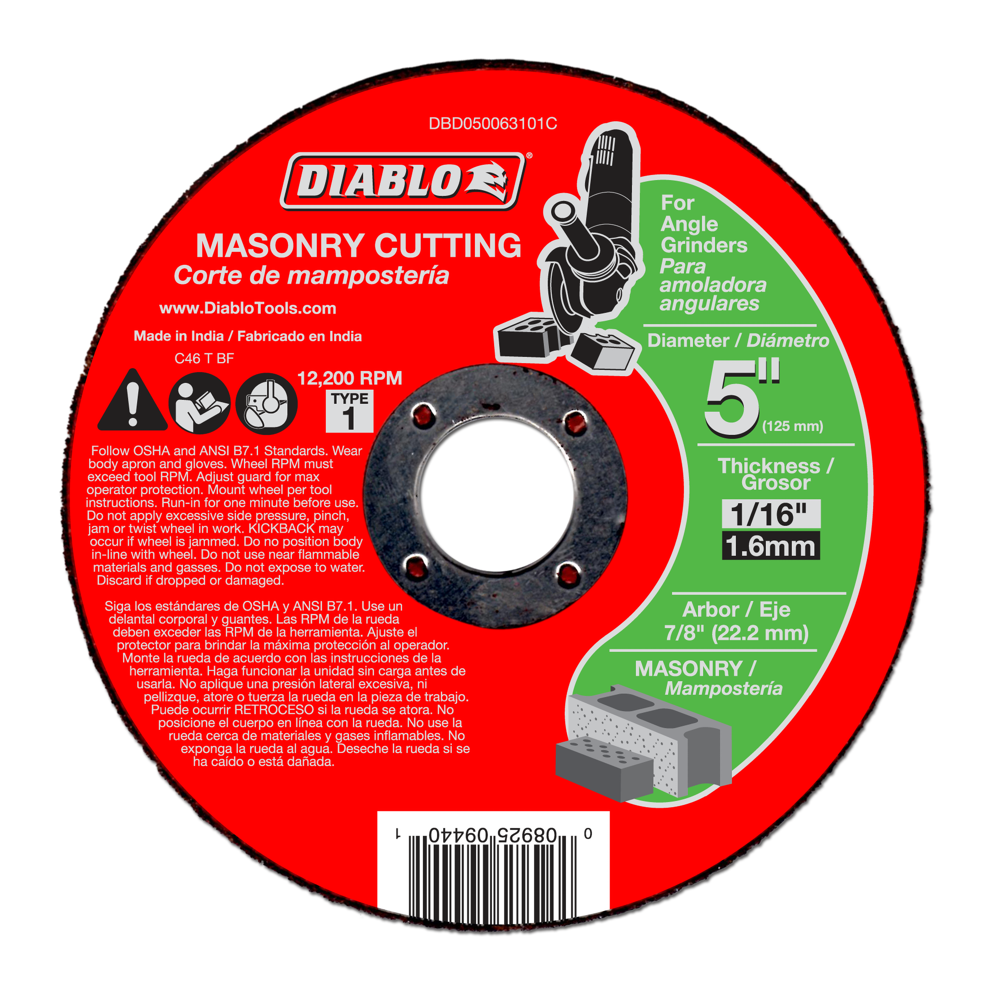 Diablo DBD050063101C 5 in. Masonry Cut Off Disc - Type 1