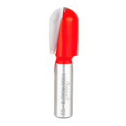 Router bit with red cutting head and silver shank labeled Freud 18-122, featuring rounded nose profile.