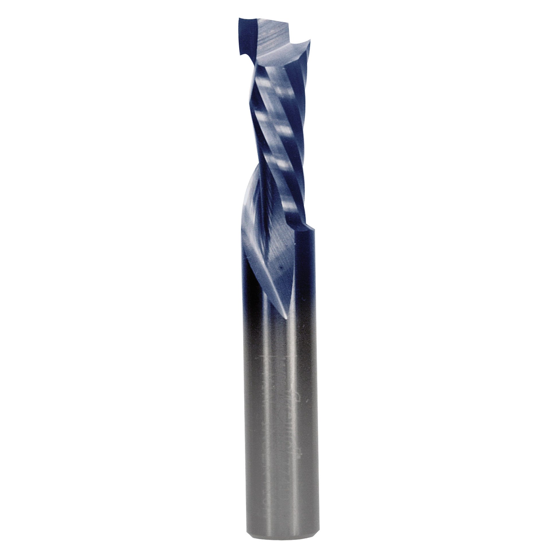 1/2" diameter mortise compression bit with single flute and blue-coated cutting edge on cylindrical steel shaft.