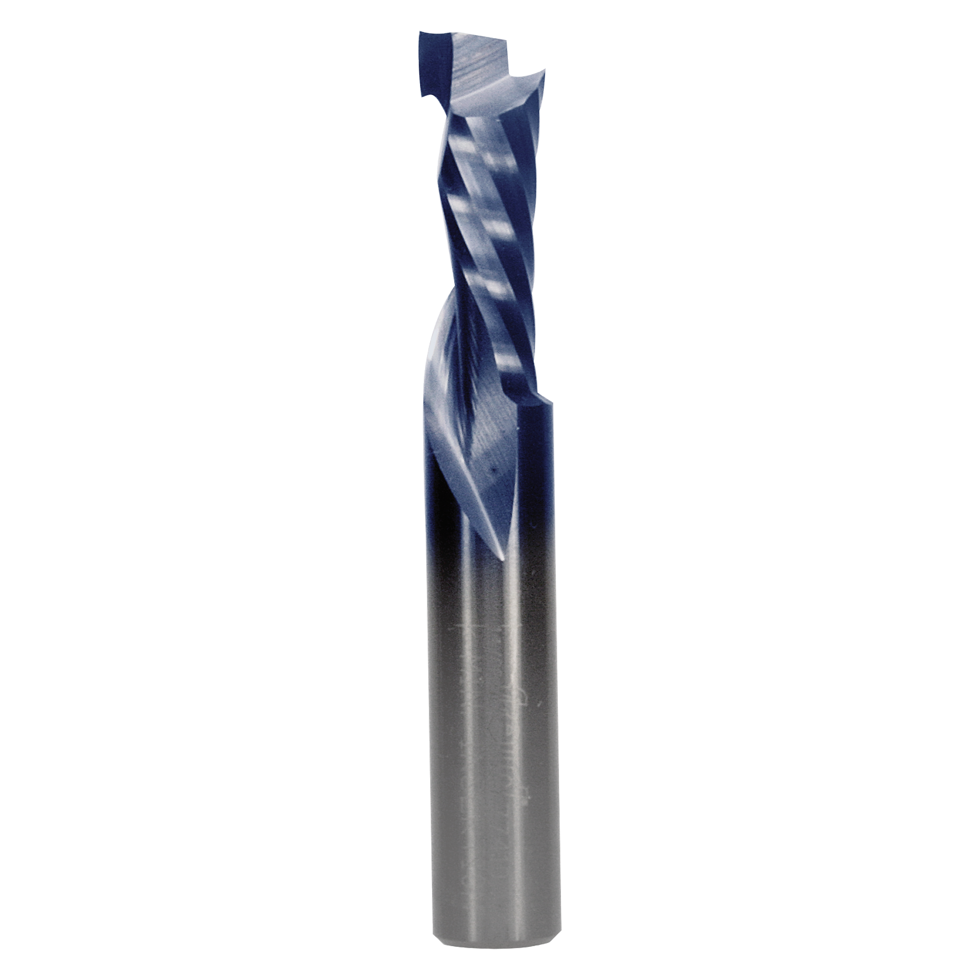 1/2" diameter mortise compression bit with single flute and blue-coated cutting edge on cylindrical steel shaft.