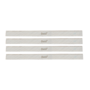 Four silver metal planer and jointer blades with Freud branding and diagonal texture pattern.