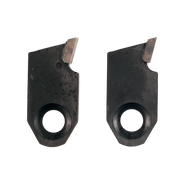 Two black metal groover knives with rectangular cutting edges and circular mounting holes.