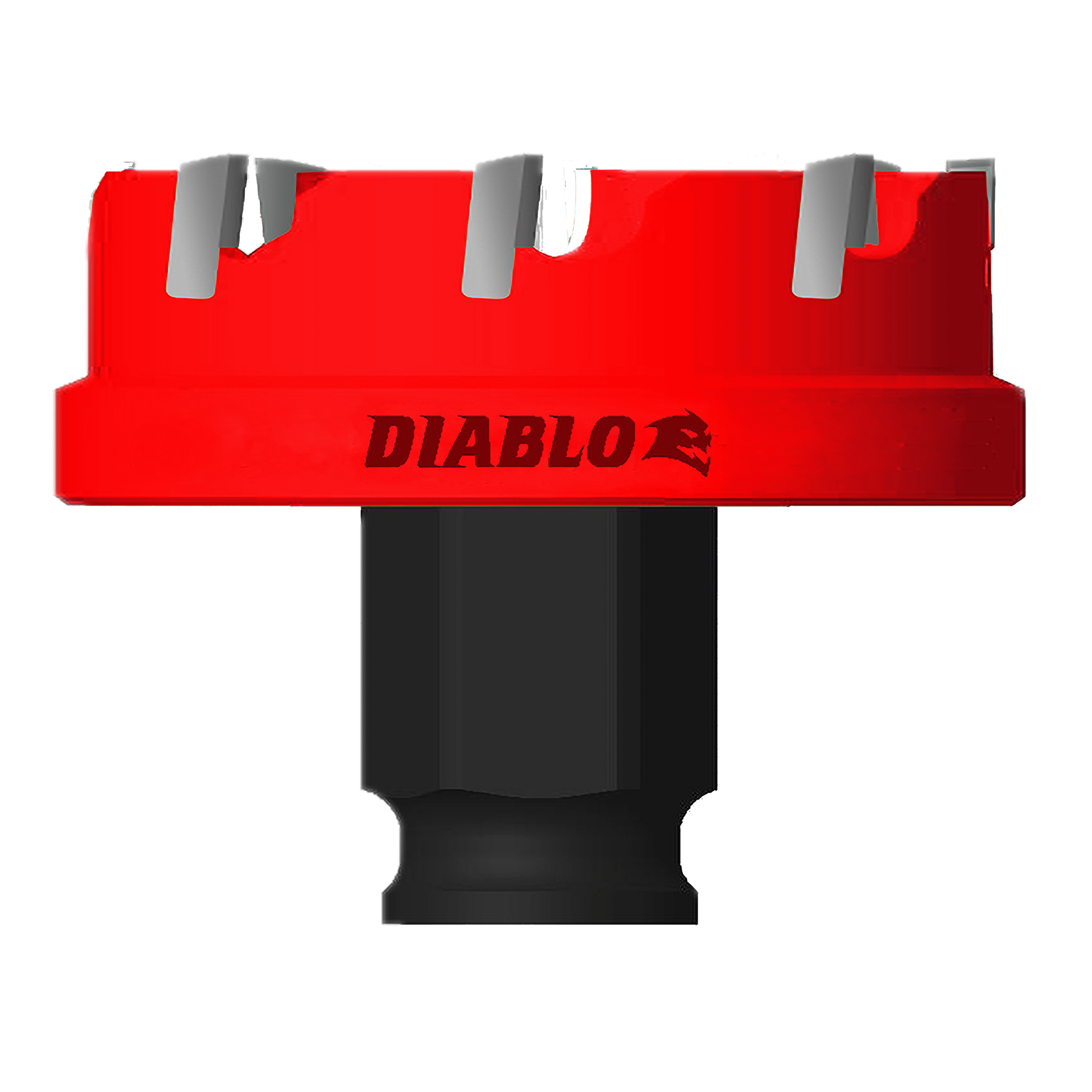 Red and black hole cutter with gray carbide teeth and Diablo branding on red housing.