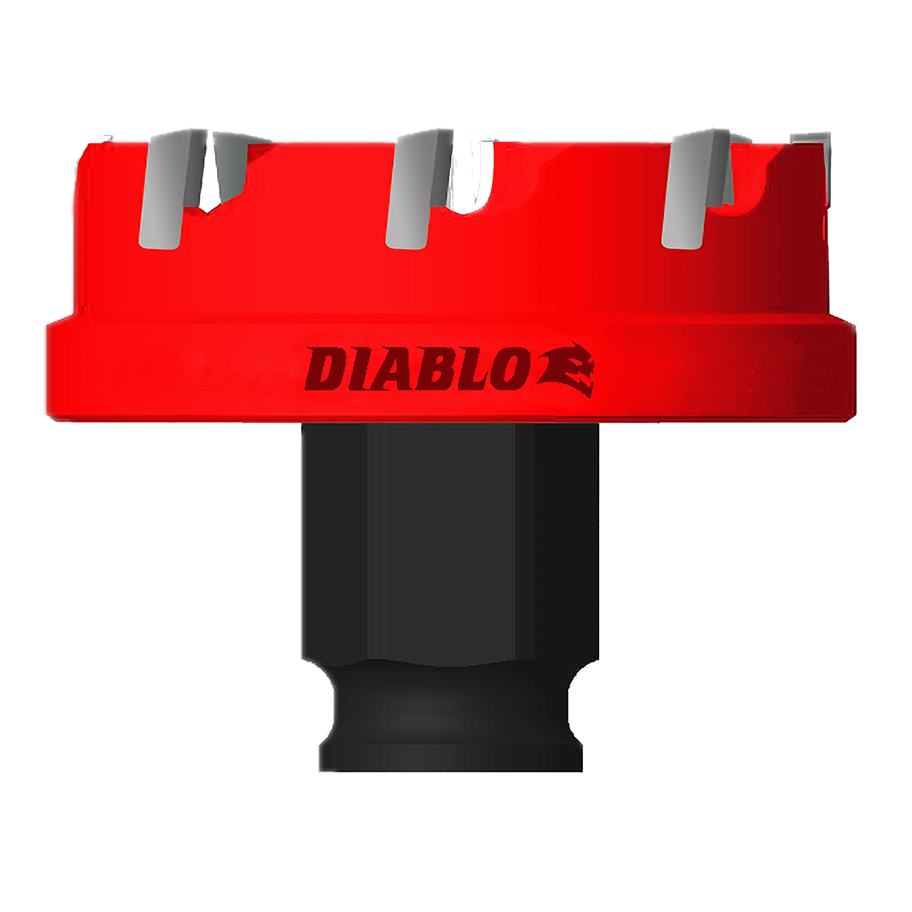 Red and black hole cutter with gray carbide teeth and Diablo branding on red housing.