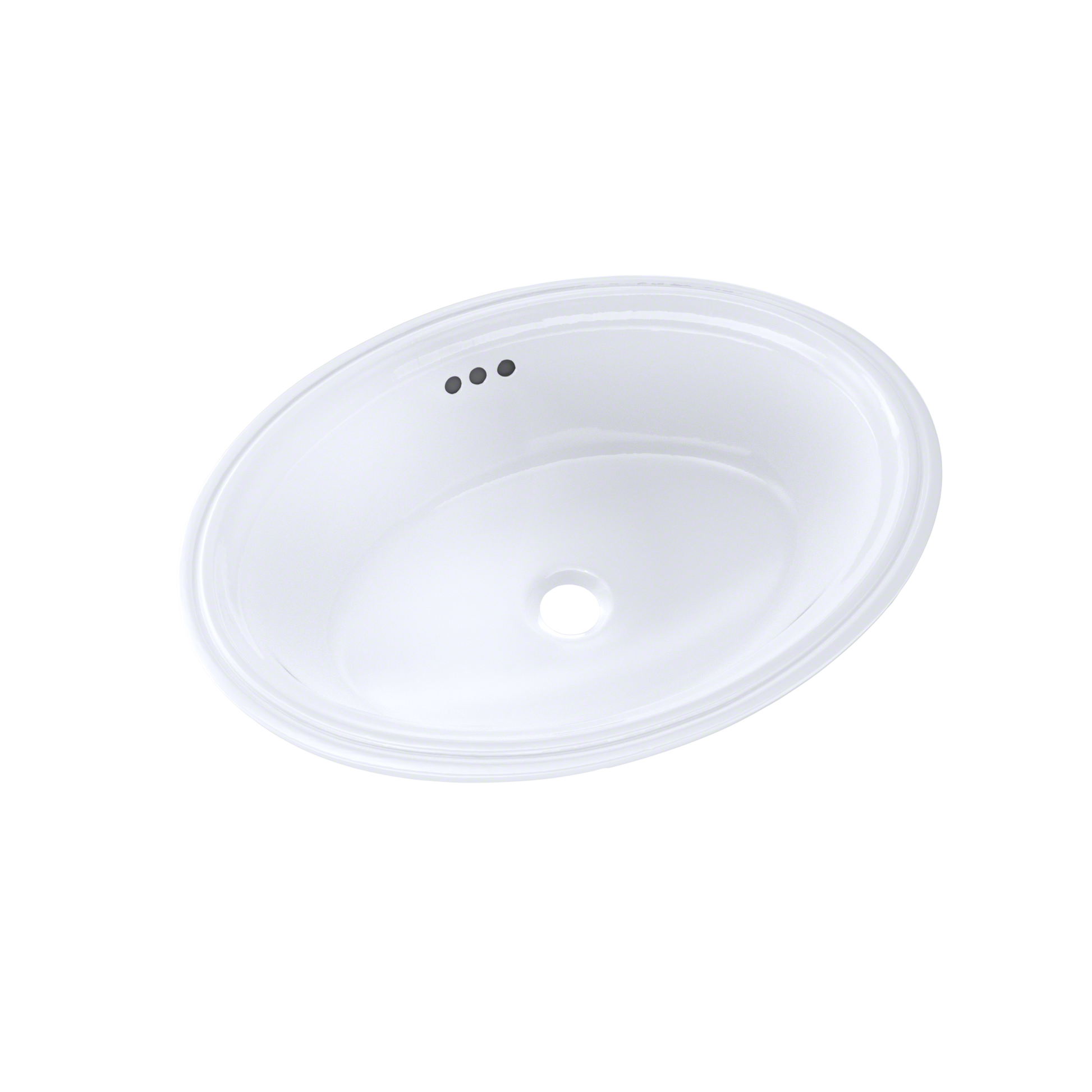 White oval undermount bathroom sink with single faucet hole and recessed basin.