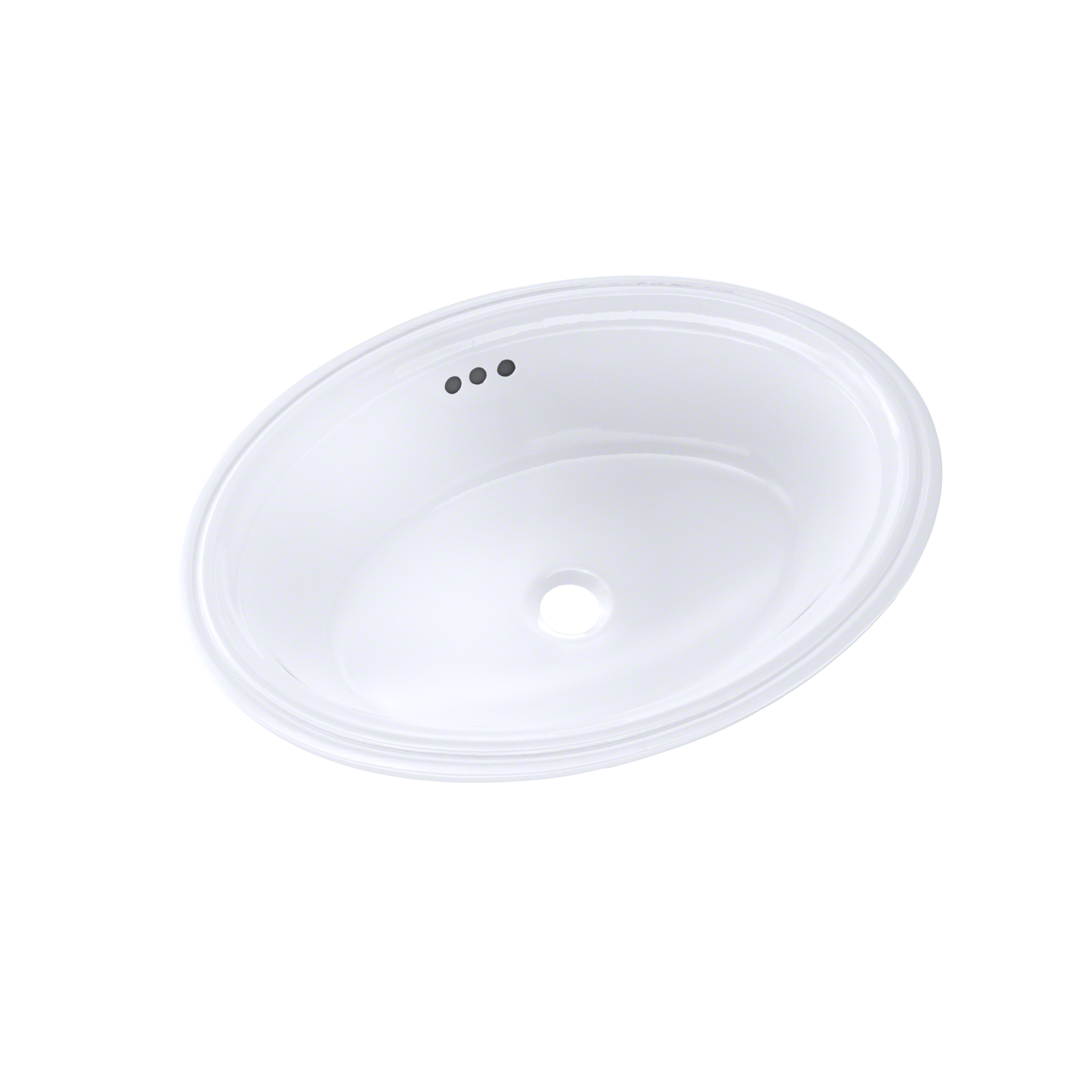 White oval undermount bathroom sink with single faucet hole and recessed basin.