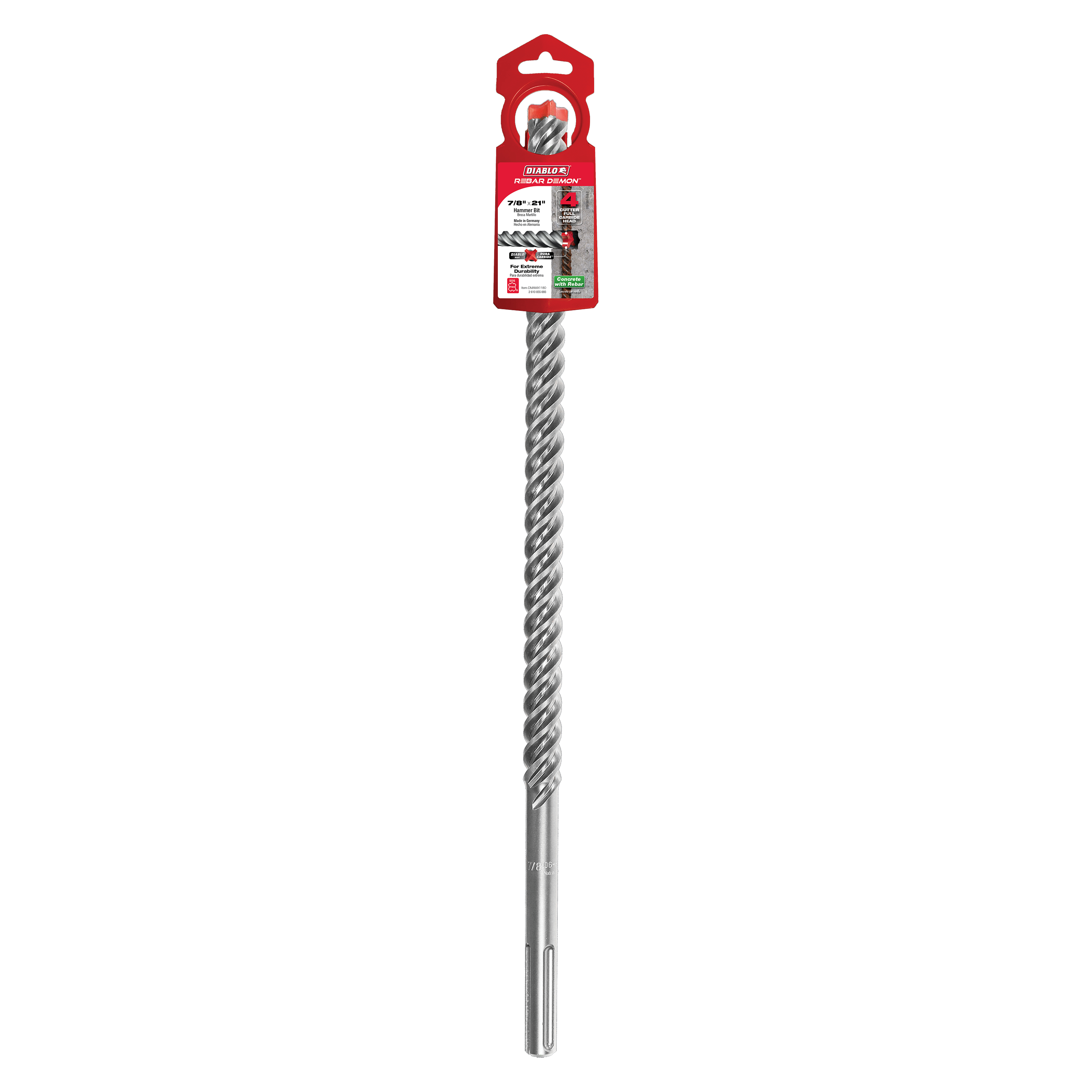 Diablo DMAMX1180 7/8 in. x 16 in. x 21 in. Rebar Demon SDS-Max 4-Cutter Full Carbide Head Hammer Drill Bit - 5 Pack