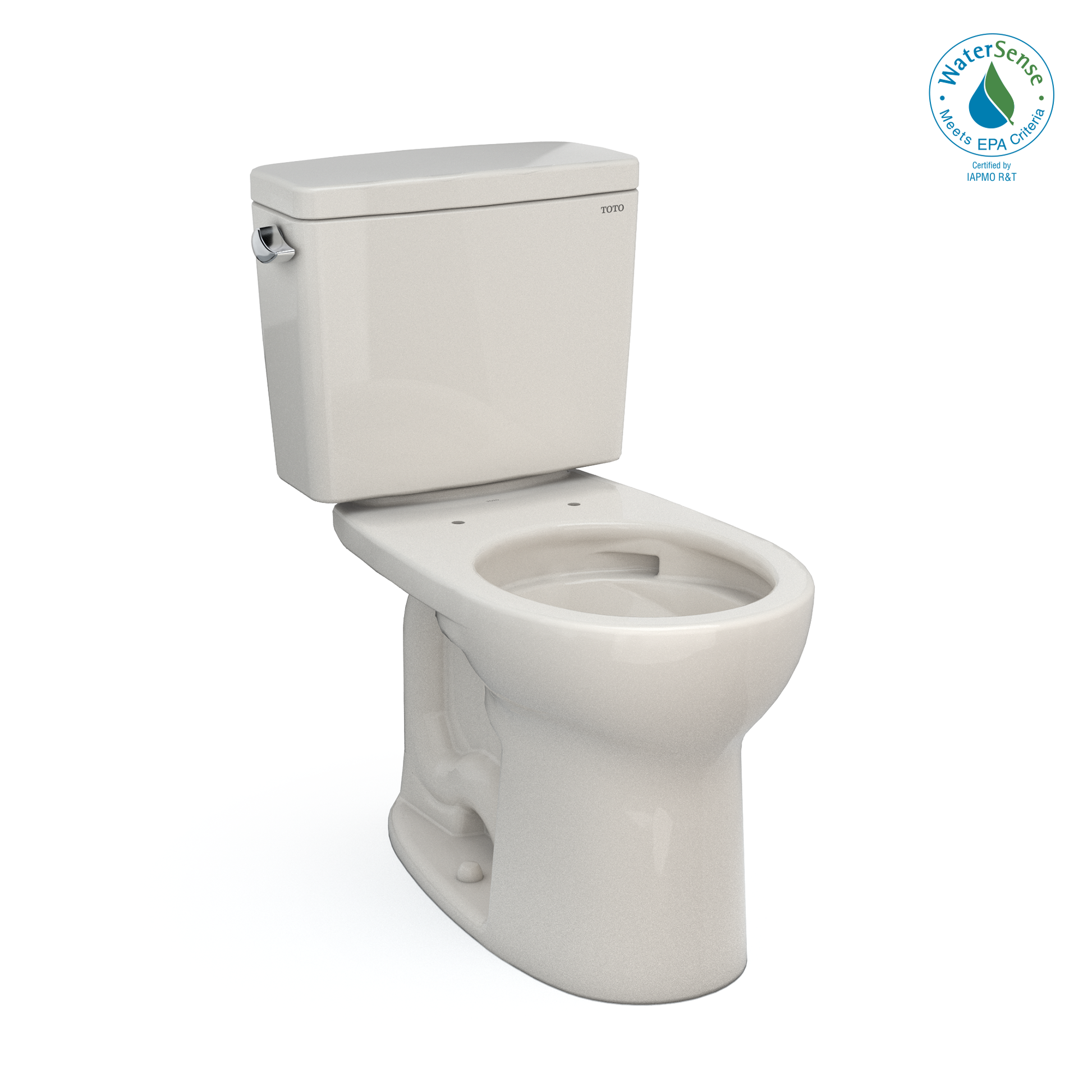 Toto Drake two-piece round toilet in sedona beige with tank, bowl, and lid shown separately.