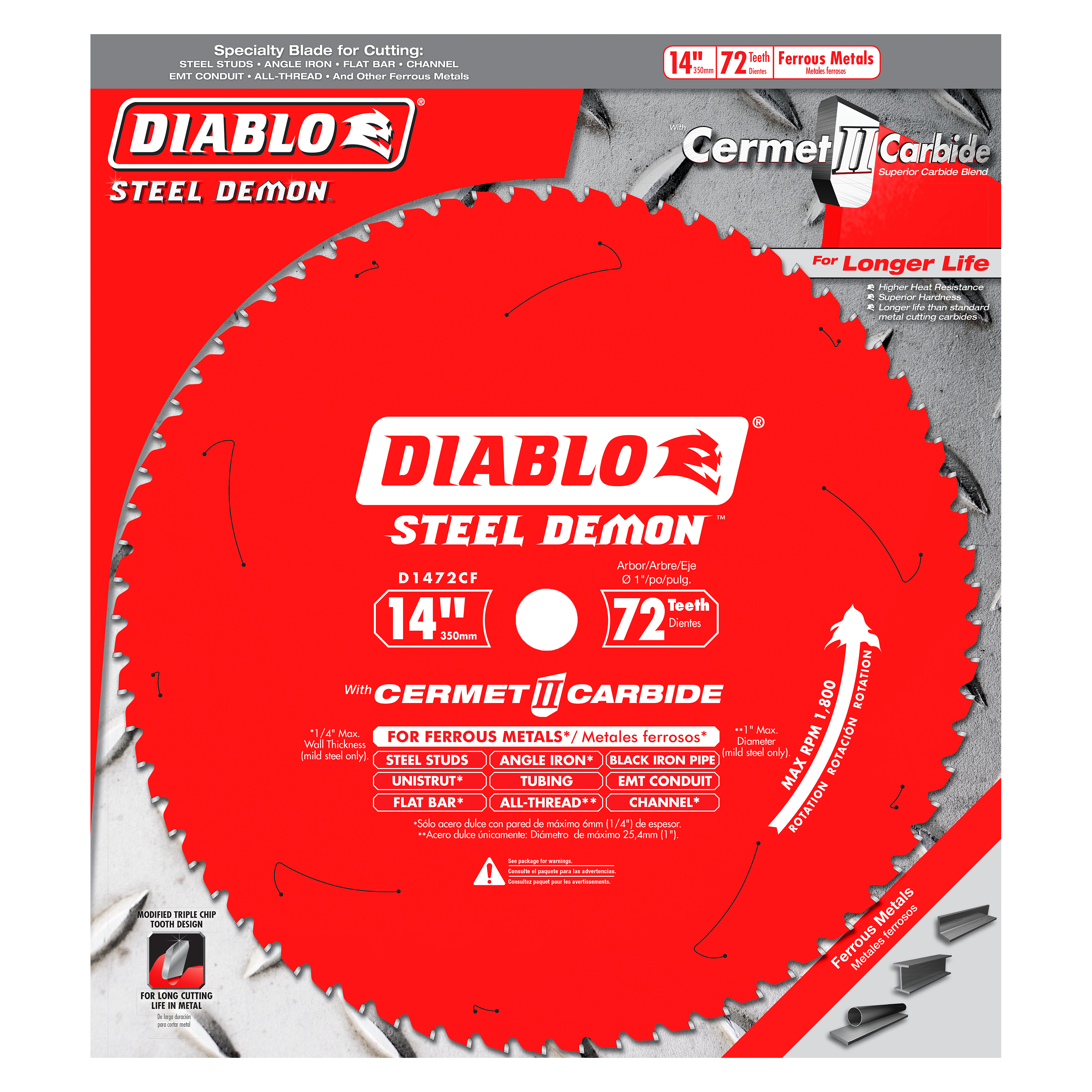 Diablo Steel Demon Cermet II 14 inch, 72-Teeth Saw Blade - D1472CF