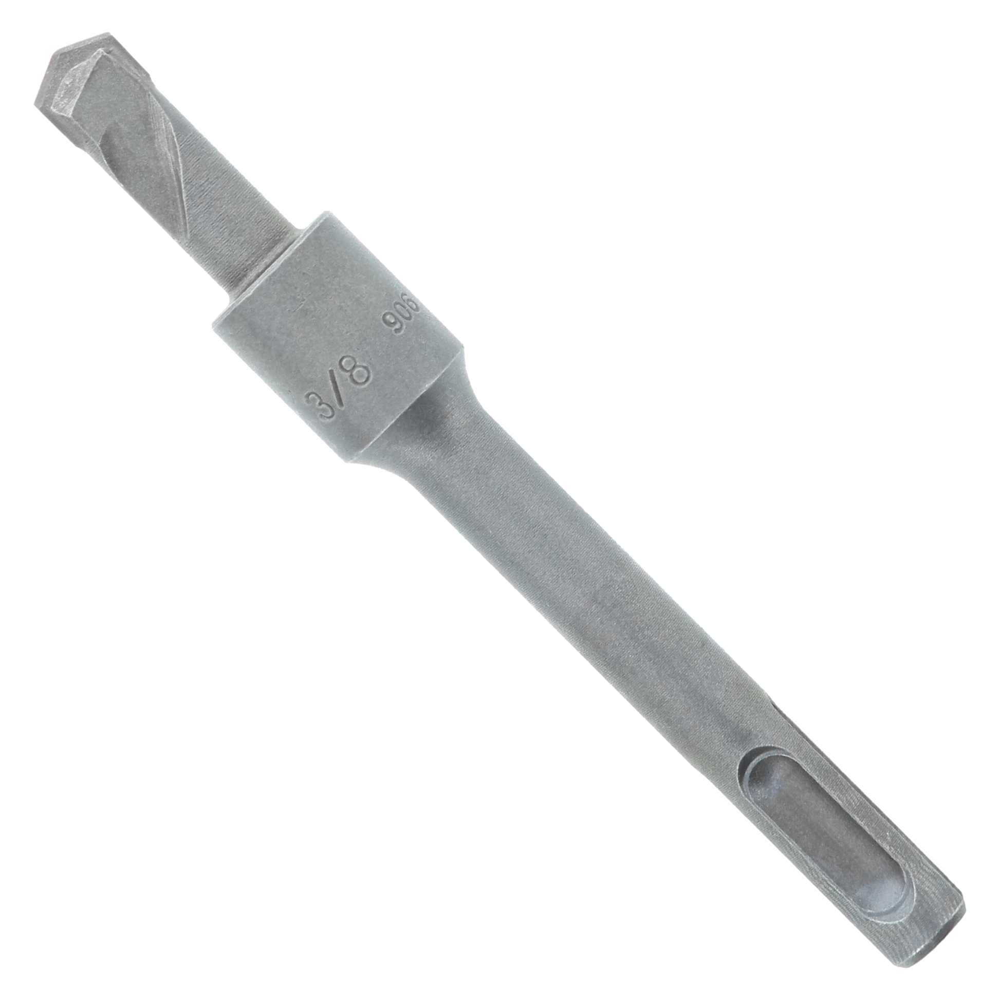 SDS-Plus masonry drill bit with two cutting edges and hexagonal head, marked 3/8 on shaft.