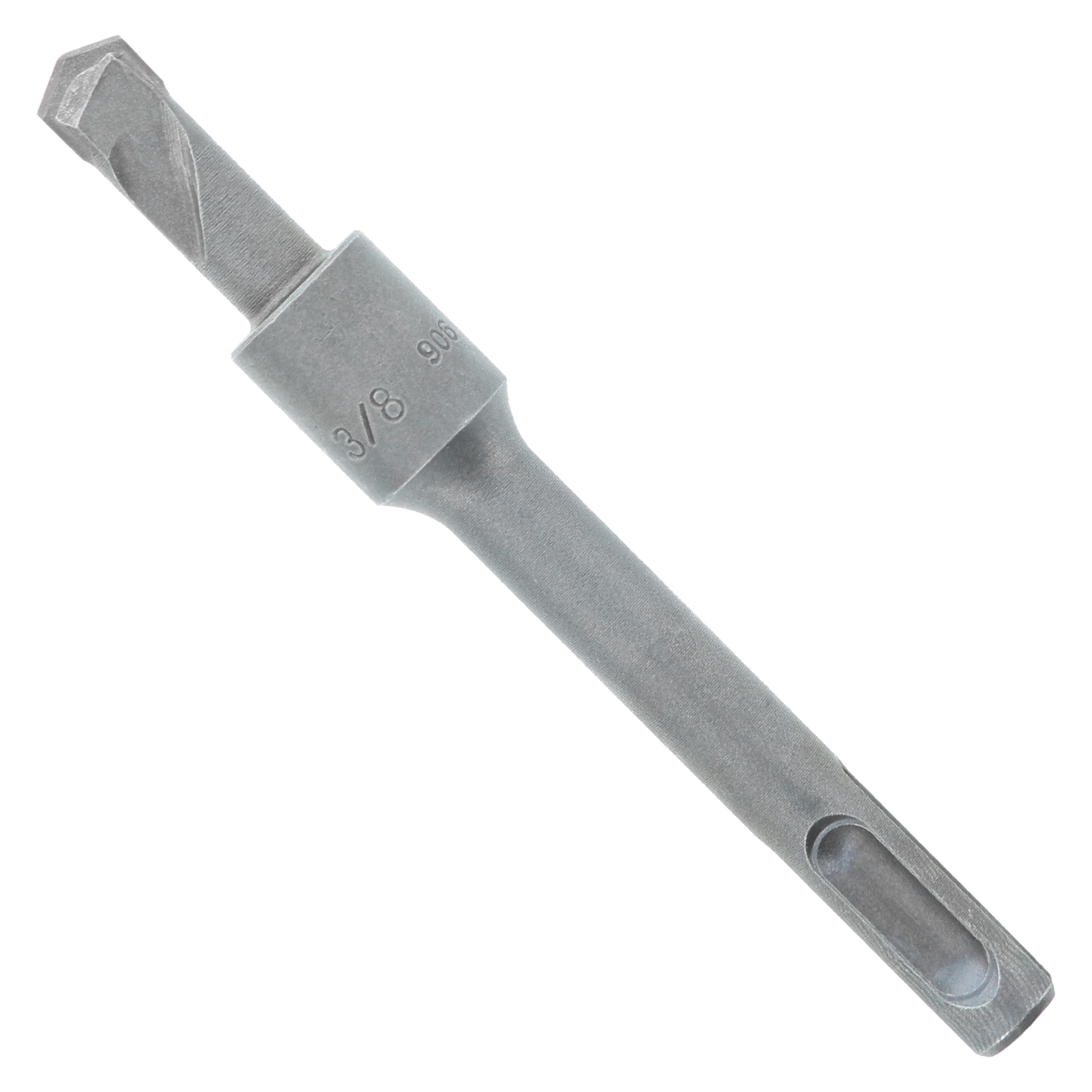 SDS-Plus masonry drill bit with two cutting edges and hexagonal head, marked 3/8 on shaft.