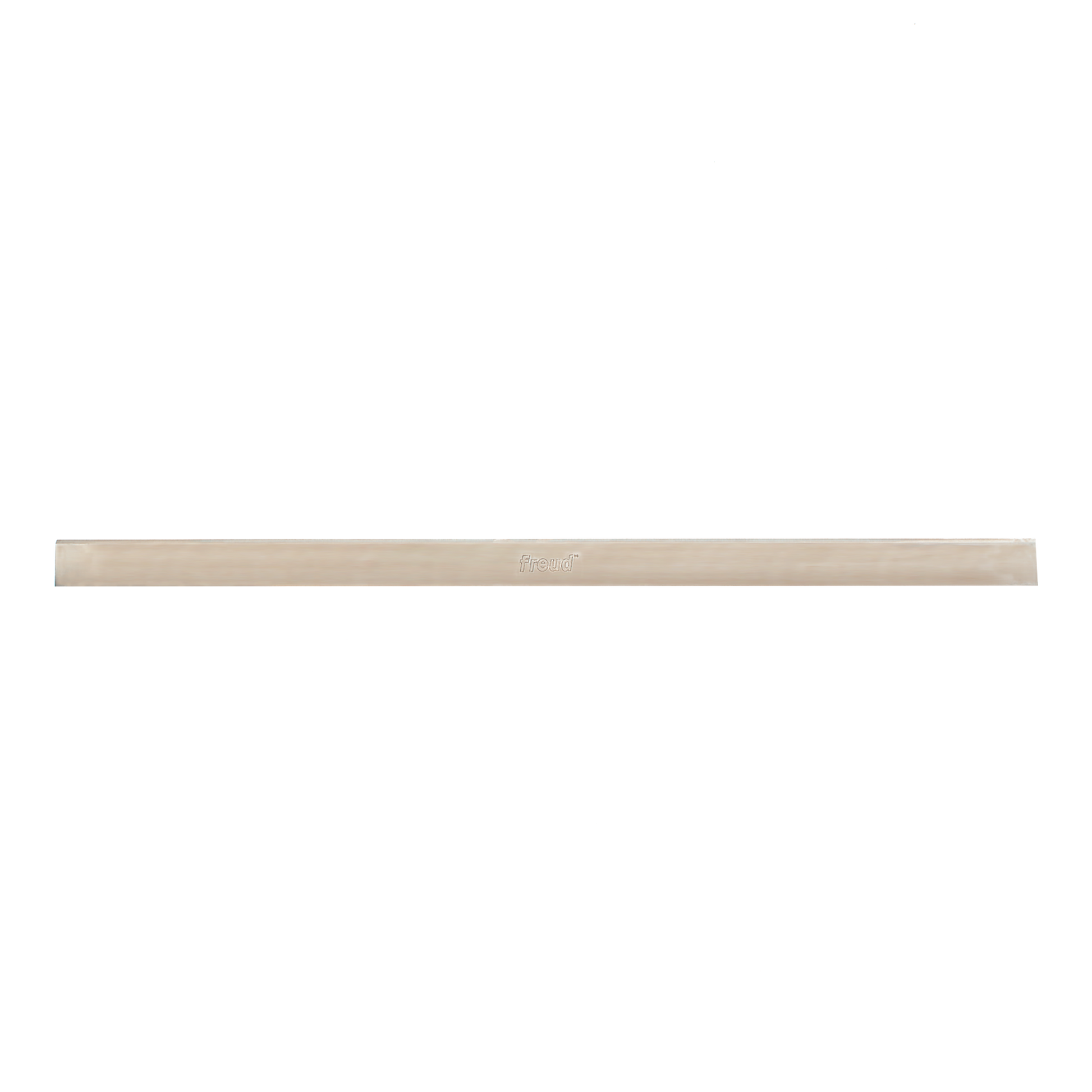 Long metallic high speed steel planer and jointer knife with Freud branding visible on surface.