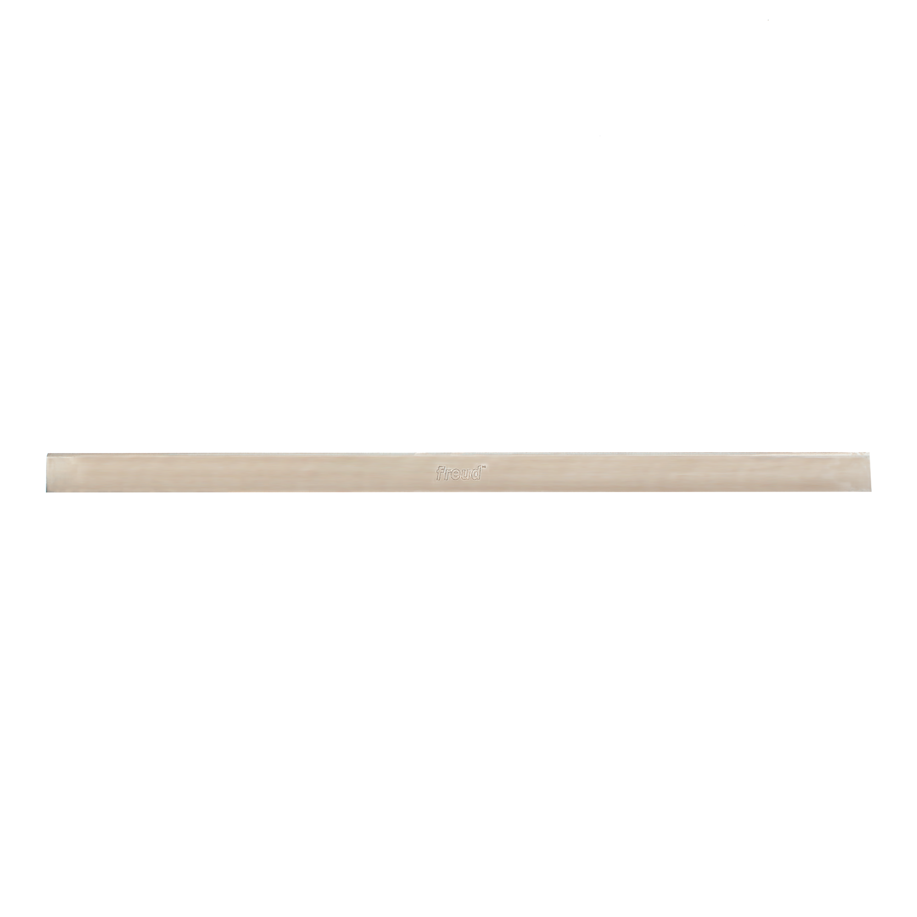 Long metallic high speed steel planer and jointer knife with Freud branding visible on surface.