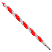 Auger bit with red and gray twisted flutes, pointed tip, and cylindrical shank against white background.