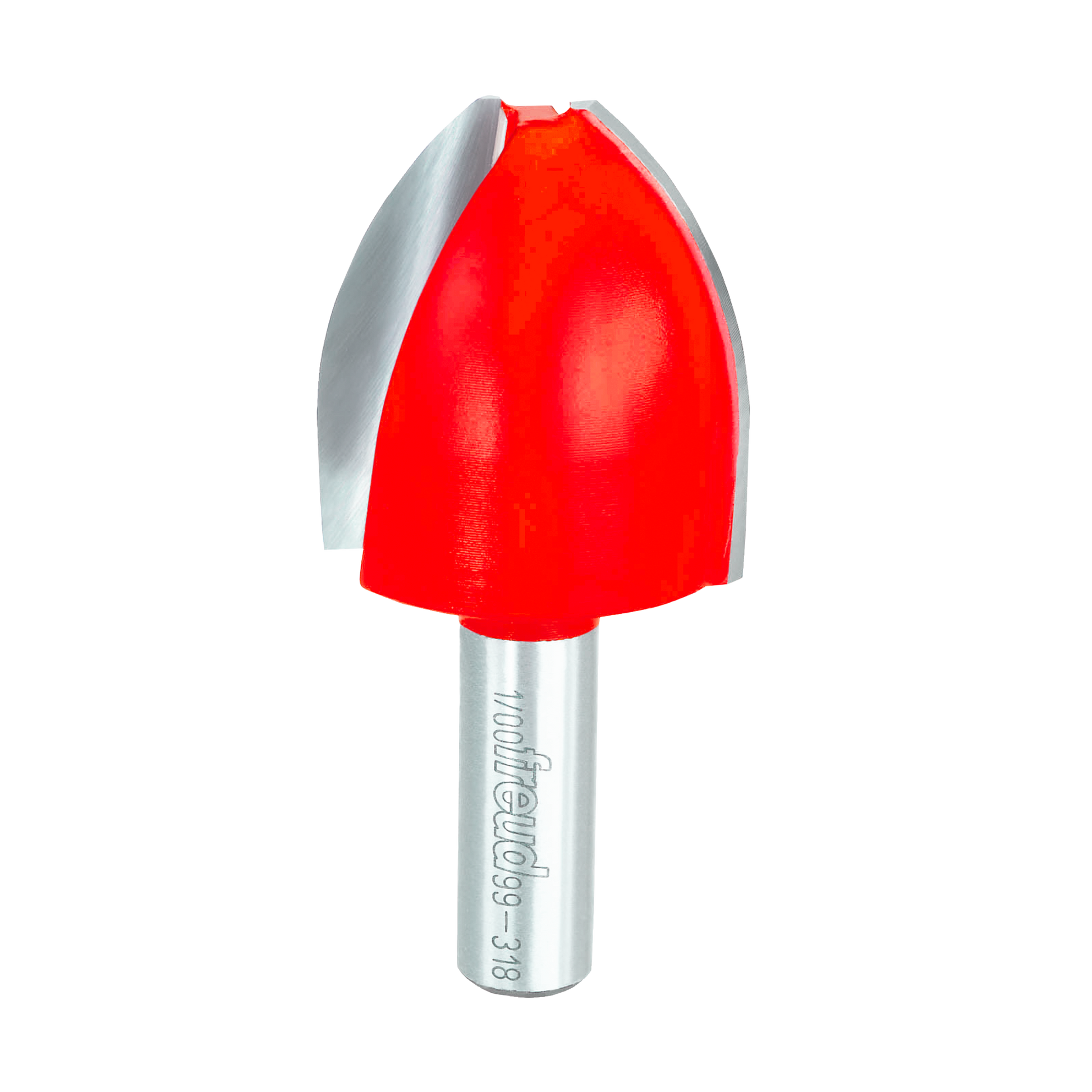 Freud vertical raised panel router bit with red cutting head and silver shank, model 99-318.