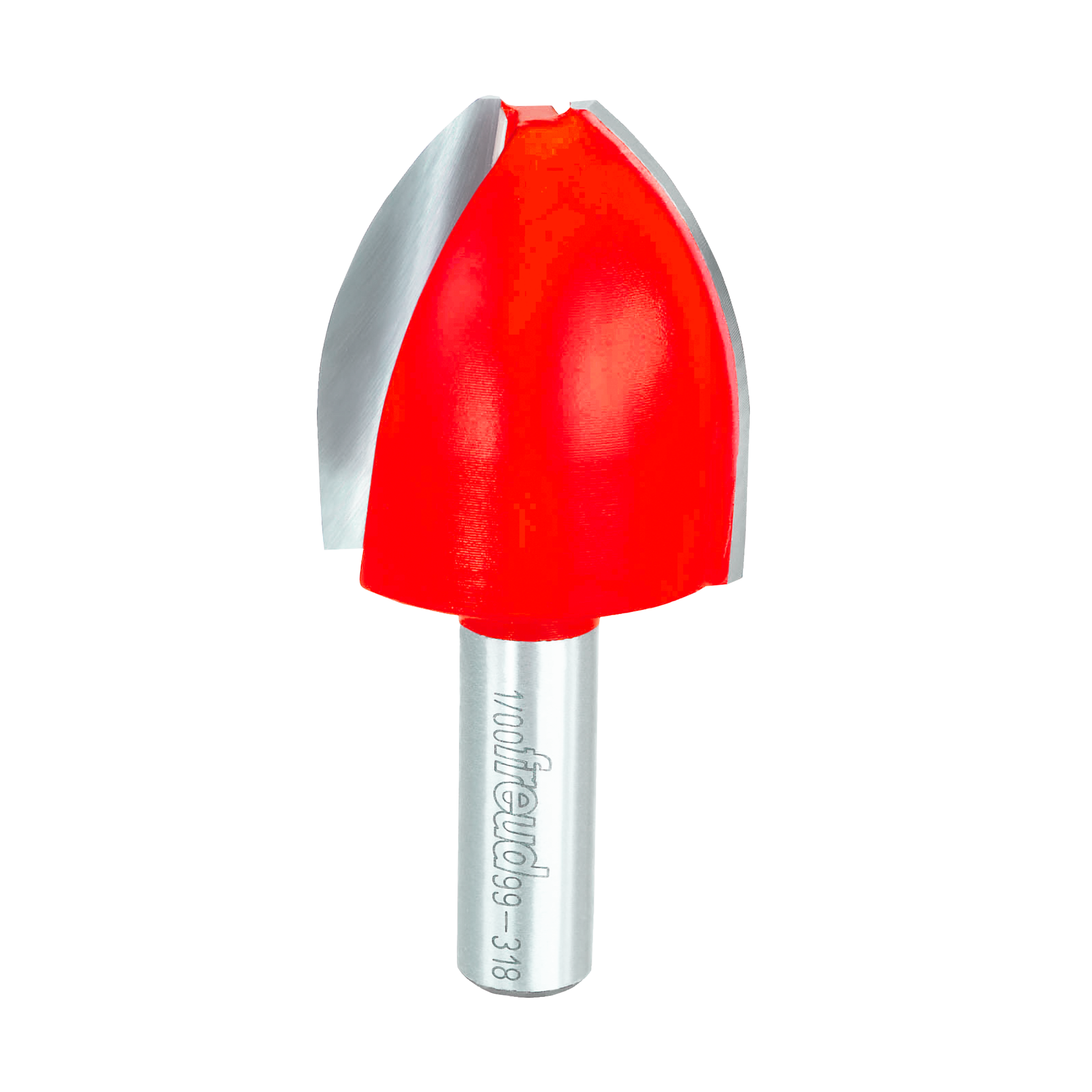Freud vertical raised panel router bit with red cutting head and silver shank, model 99-318.