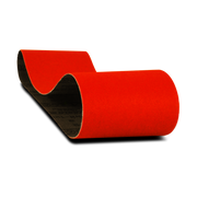 Two red sanding belts with black backing, 3 inches wide by 24 inches long, 120 grit.