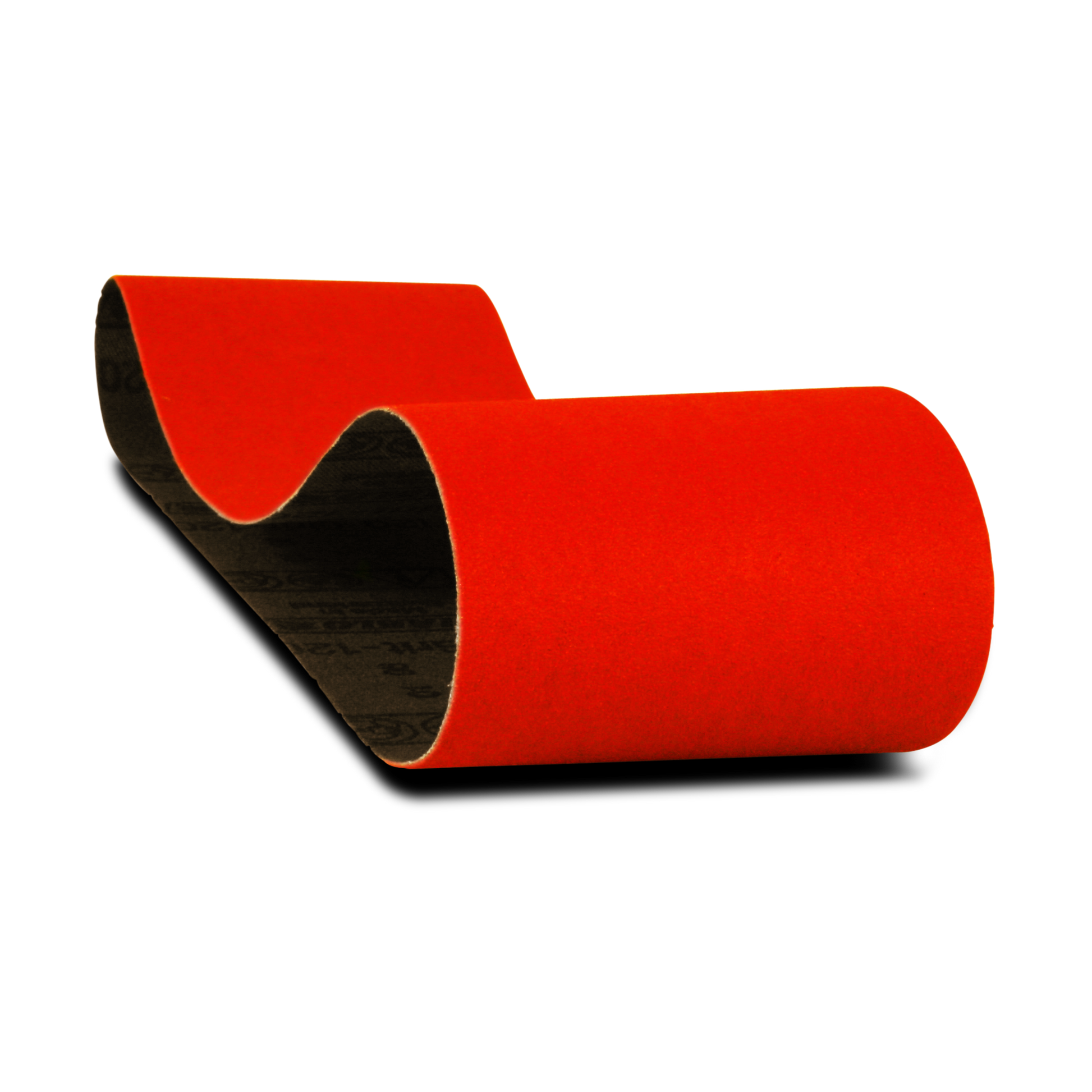 Two red sanding belts with black backing, 3 inches wide by 24 inches long, 120 grit.