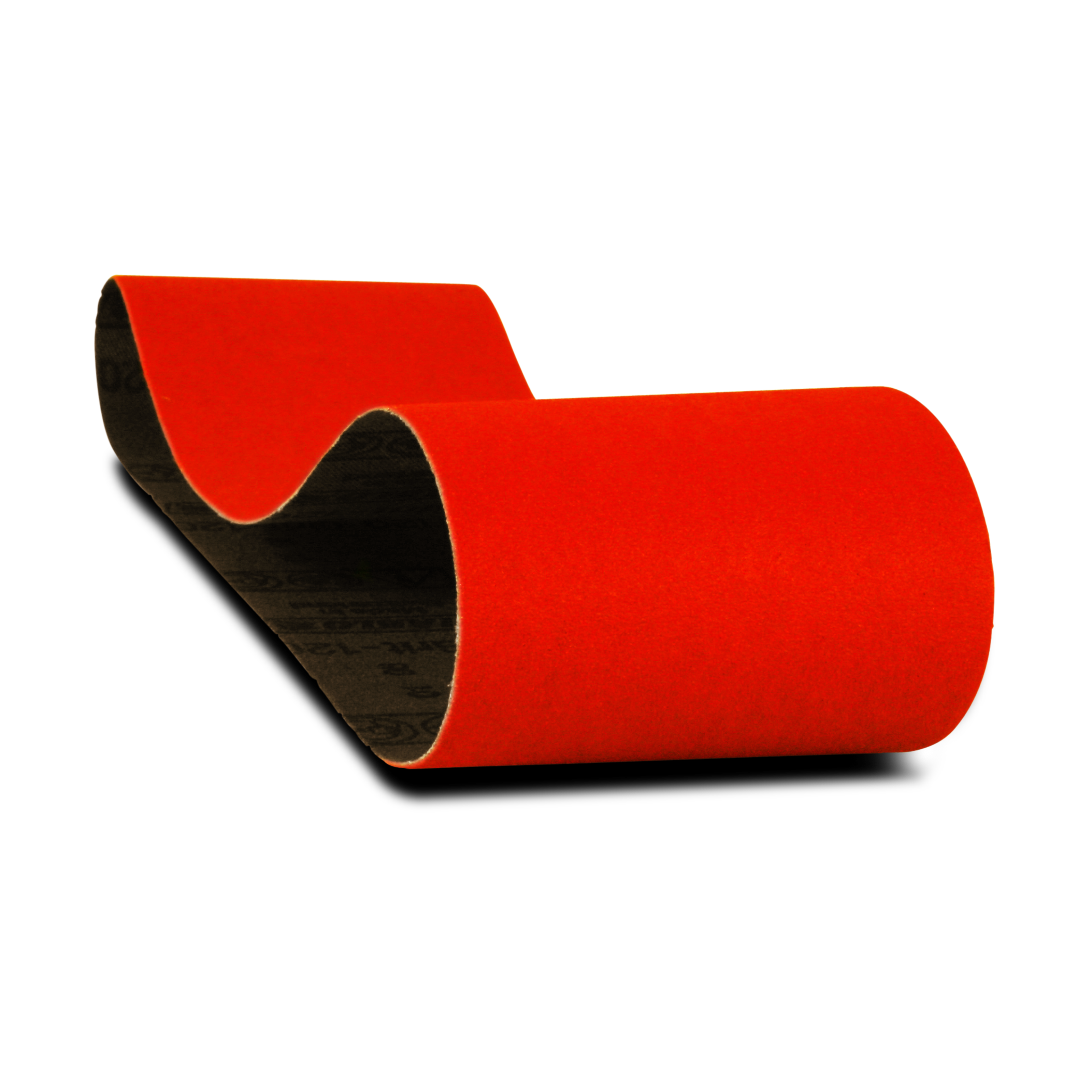 Two red sanding belts with black backing, 3 inches wide by 24 inches long, 120 grit.