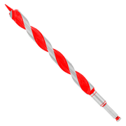 Red and gray auger bit with spiral flutes and pointed tip, 1 inch diameter by 13 inches long.