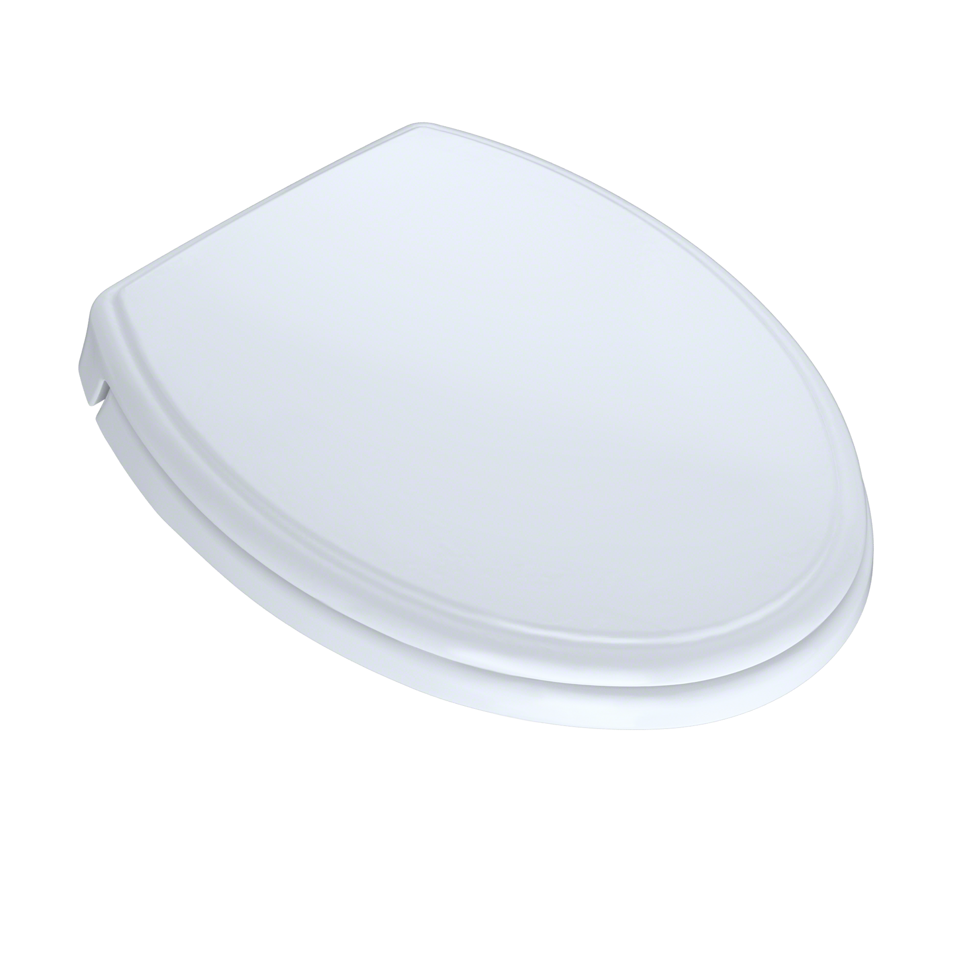 White elongated toilet seat and lid with soft-close mechanism and traditional design.