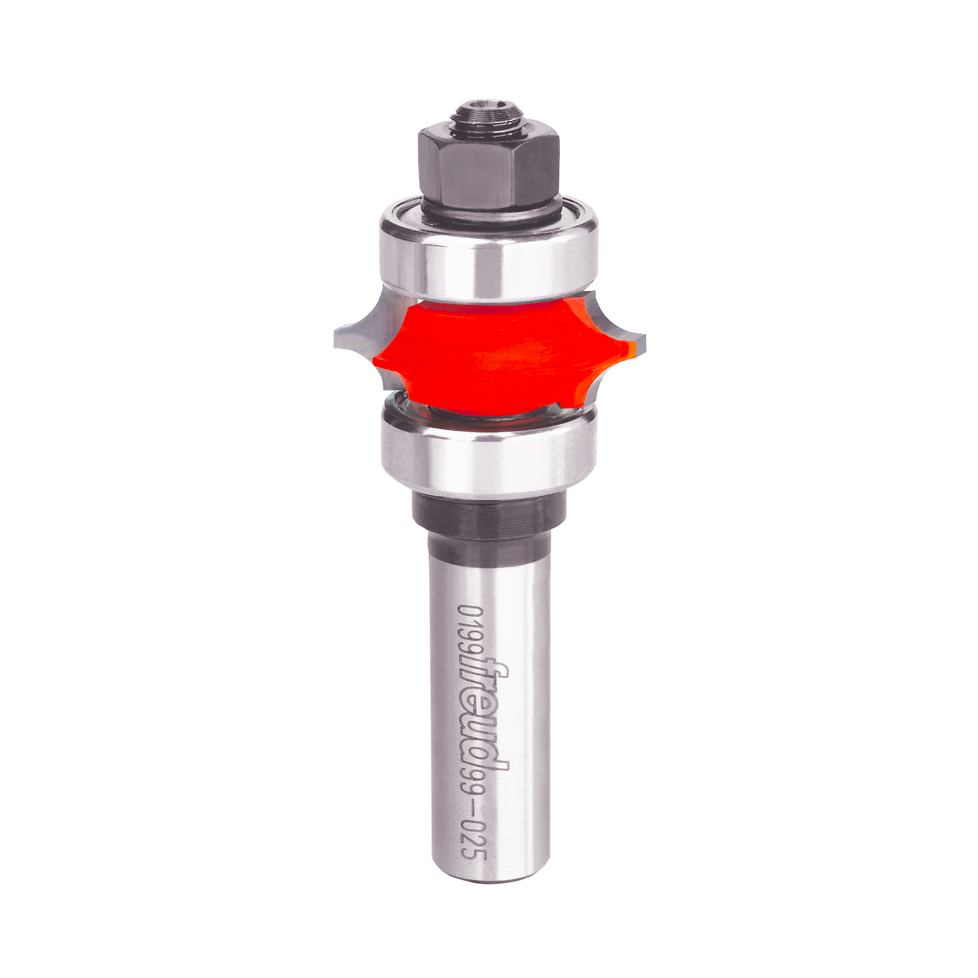 Freud 1-1/4" corner beading bit with red curved cutting edge, silver shank, and hex collet head.