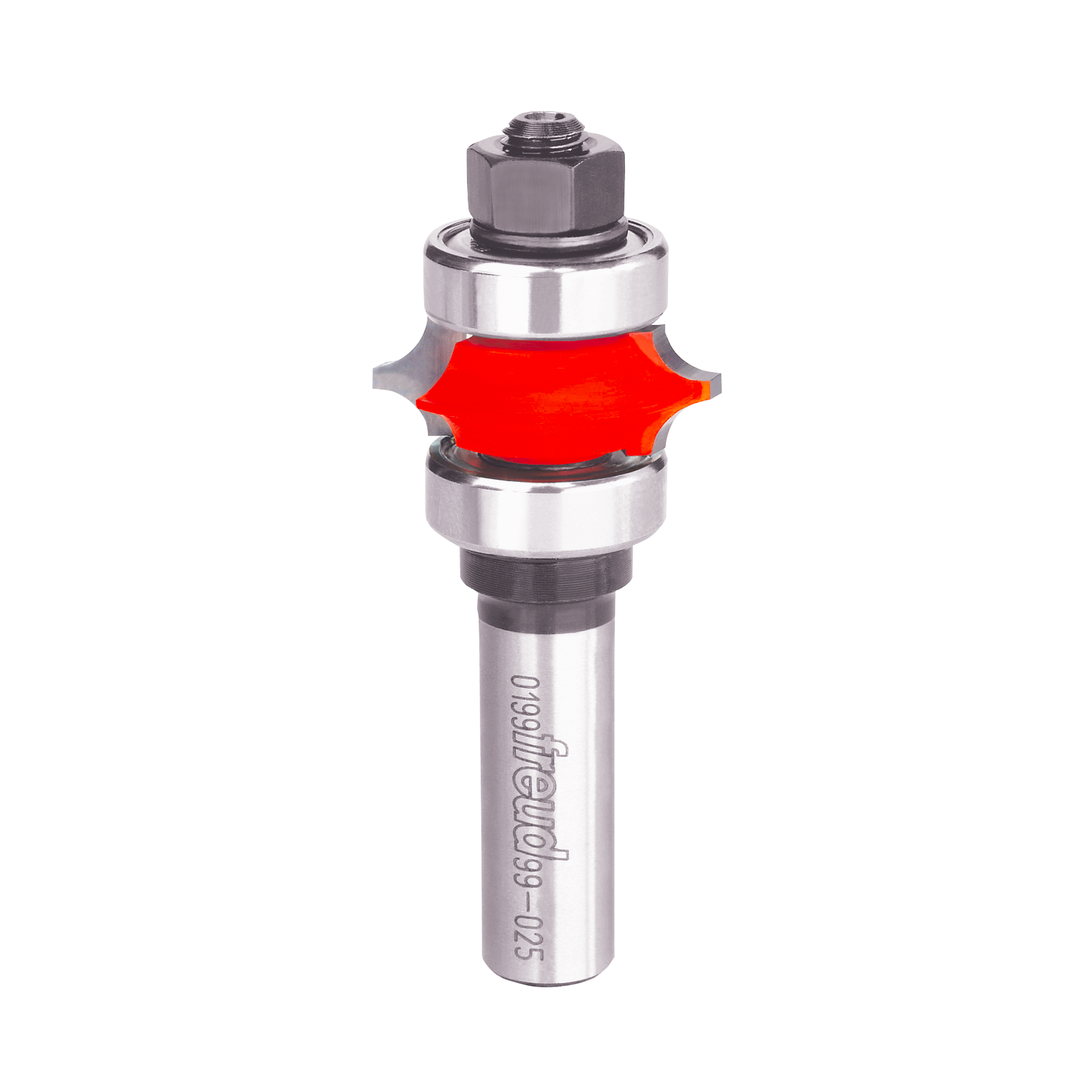 Freud 1-1/4" corner beading bit with red curved cutting edge, silver shank, and hex collet head.