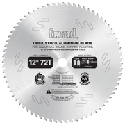 12-inch circular saw blade with 72 teeth and silver coating for cutting aluminum and non-ferrous metals.