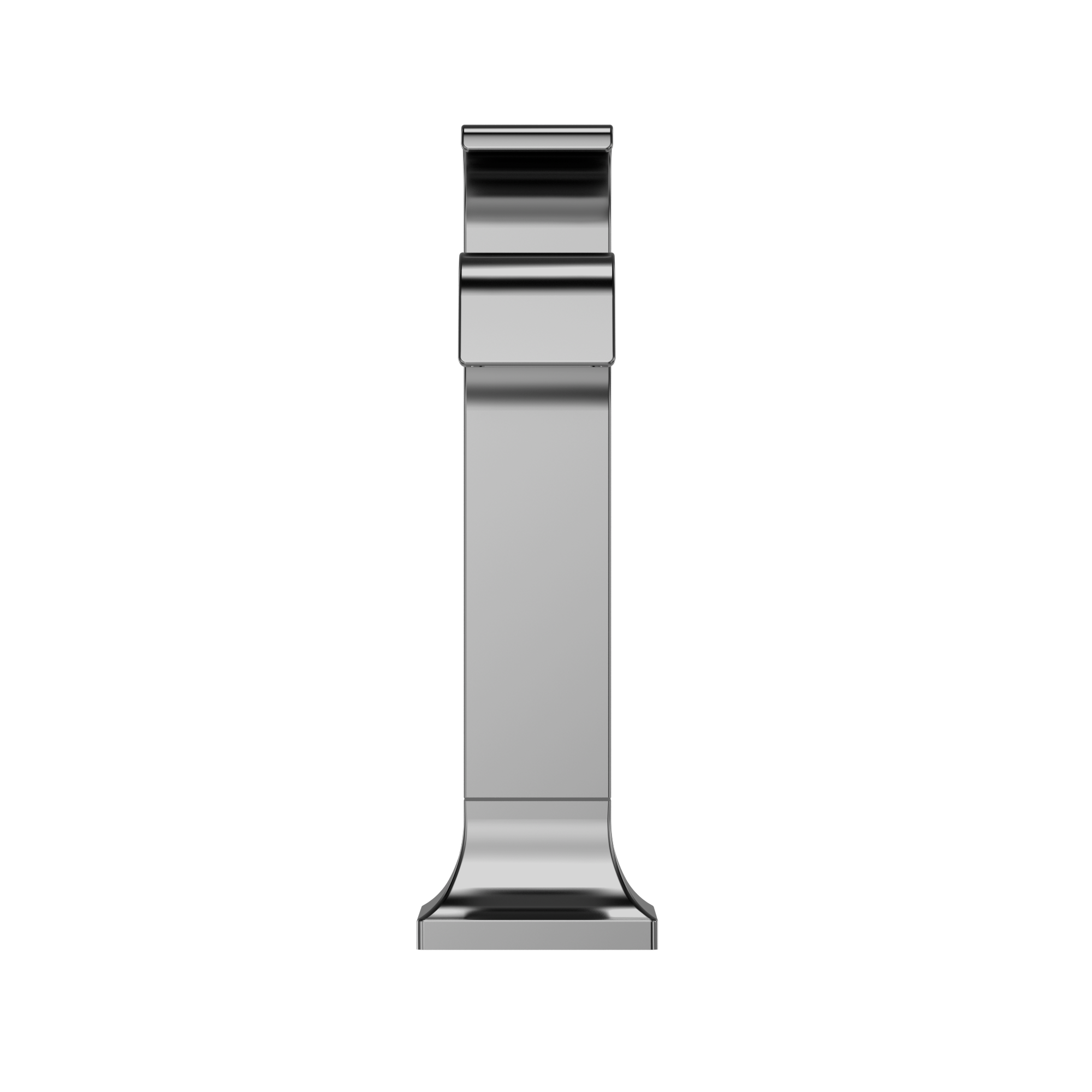Polished chrome single-handle bathroom faucet with tall rectangular spout and square base.