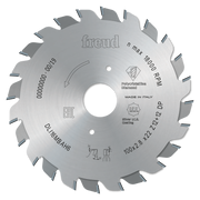 Freud 100mm circular saw blade with multiple teeth and center arbor hole, marked with specifications and "Made in Italy."