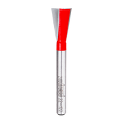 Freud dovetail router bit with red cutting head and silver metal shank marked with Freud branding.