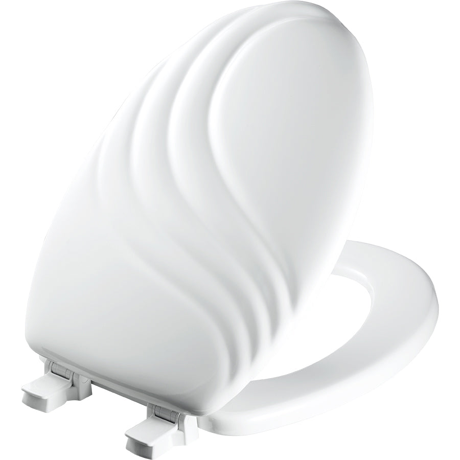 Mayfair by Bemis 127ECA 000 Elongated Enameled Wood Swirl Design Toilet Seat in White with STA-TITE Seat Fastening System and EasyClean Hinge