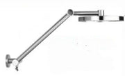 Stainless steel shower head with 8-inch arm mounted on wall bracket.