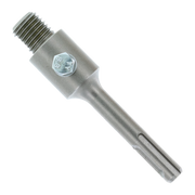 Gray metal SDS-Plus core bit extension with threaded male connector end and female socket end.