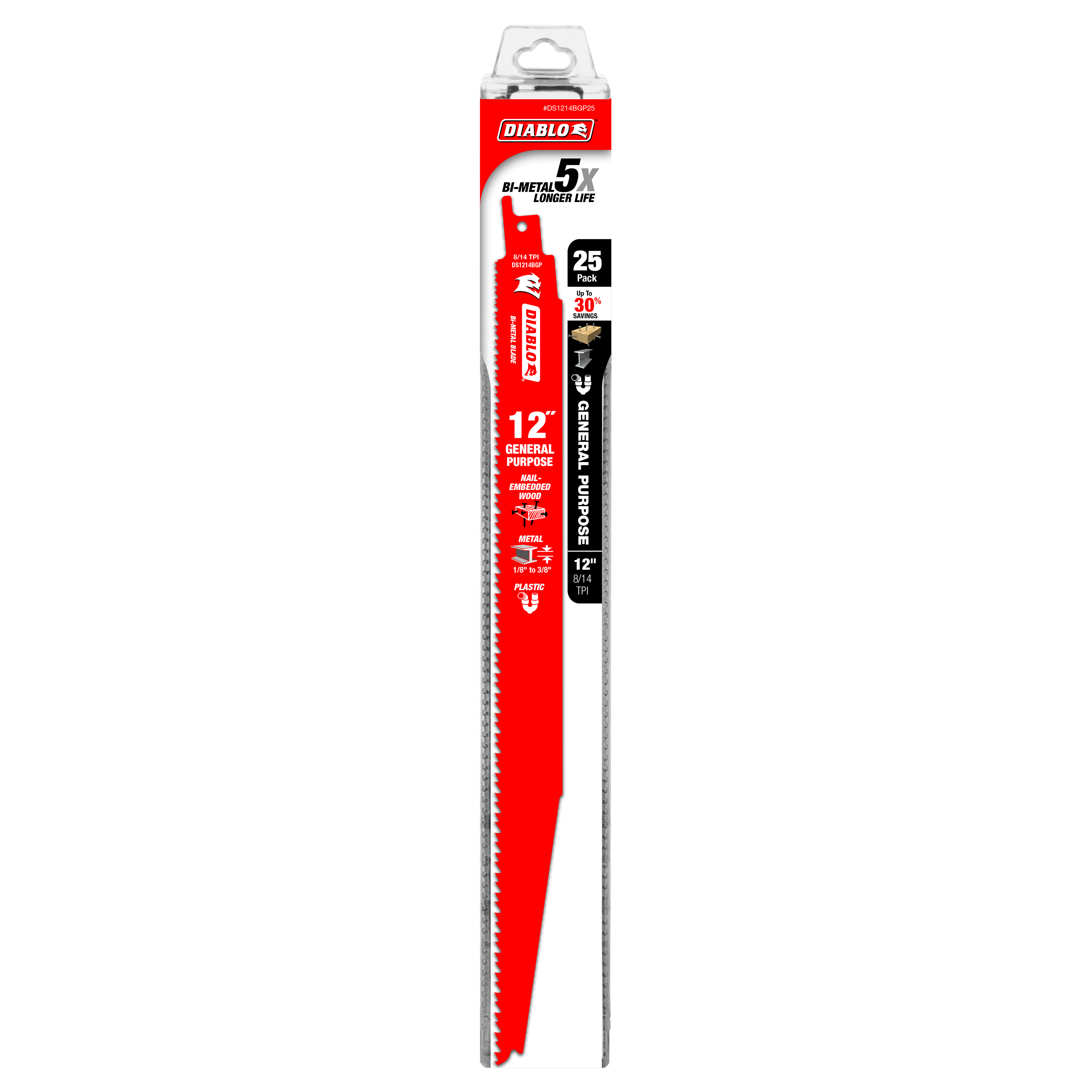 Diablo DS1214BGP25 12 in. Bi-Metal Recip Blade for Nail-Embedded Wood, Metal, and Plastic (25-Pack)