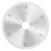 Freud 480mm circular saw blade with silver coating, multiple cutting teeth around perimeter, white center arbor hole, and red