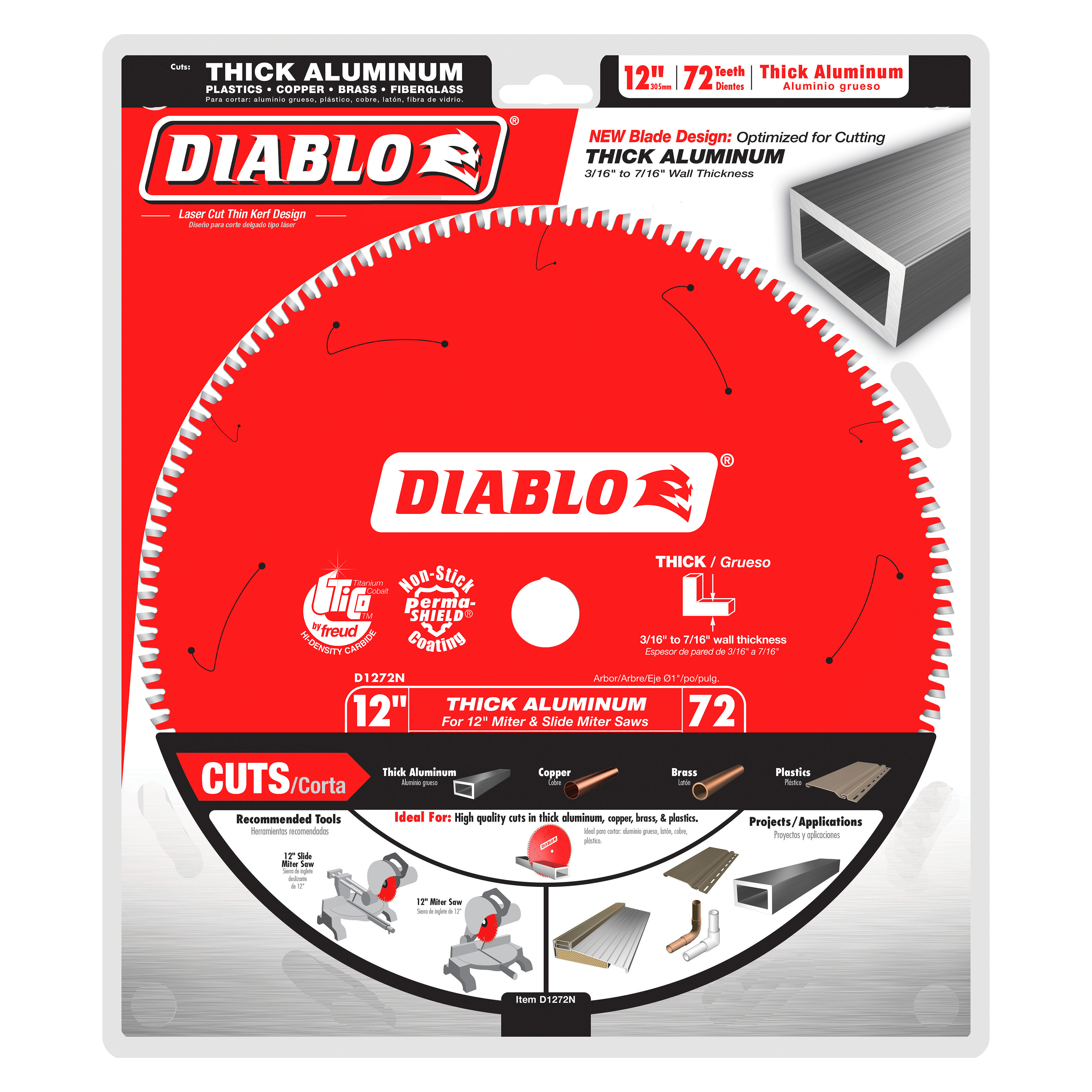 Diablo D1272N 12 in. x 72 Tooth Thick Aluminum Cutting Saw Blade - 5 Pack