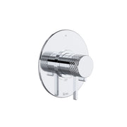 Polished chrome thermostatic and pressure balance shower trim with round backplate, cylindrical handle, and textured grip sur